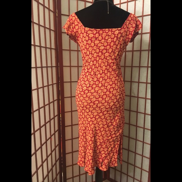 🔥Beautiful RED/ORANGE Floral pattern Dress 🔥SZ S - Picture 5 of 8